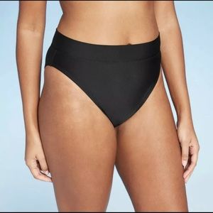 Woman’s High Leg High Waist Black Cheeky Bikini Bottom
